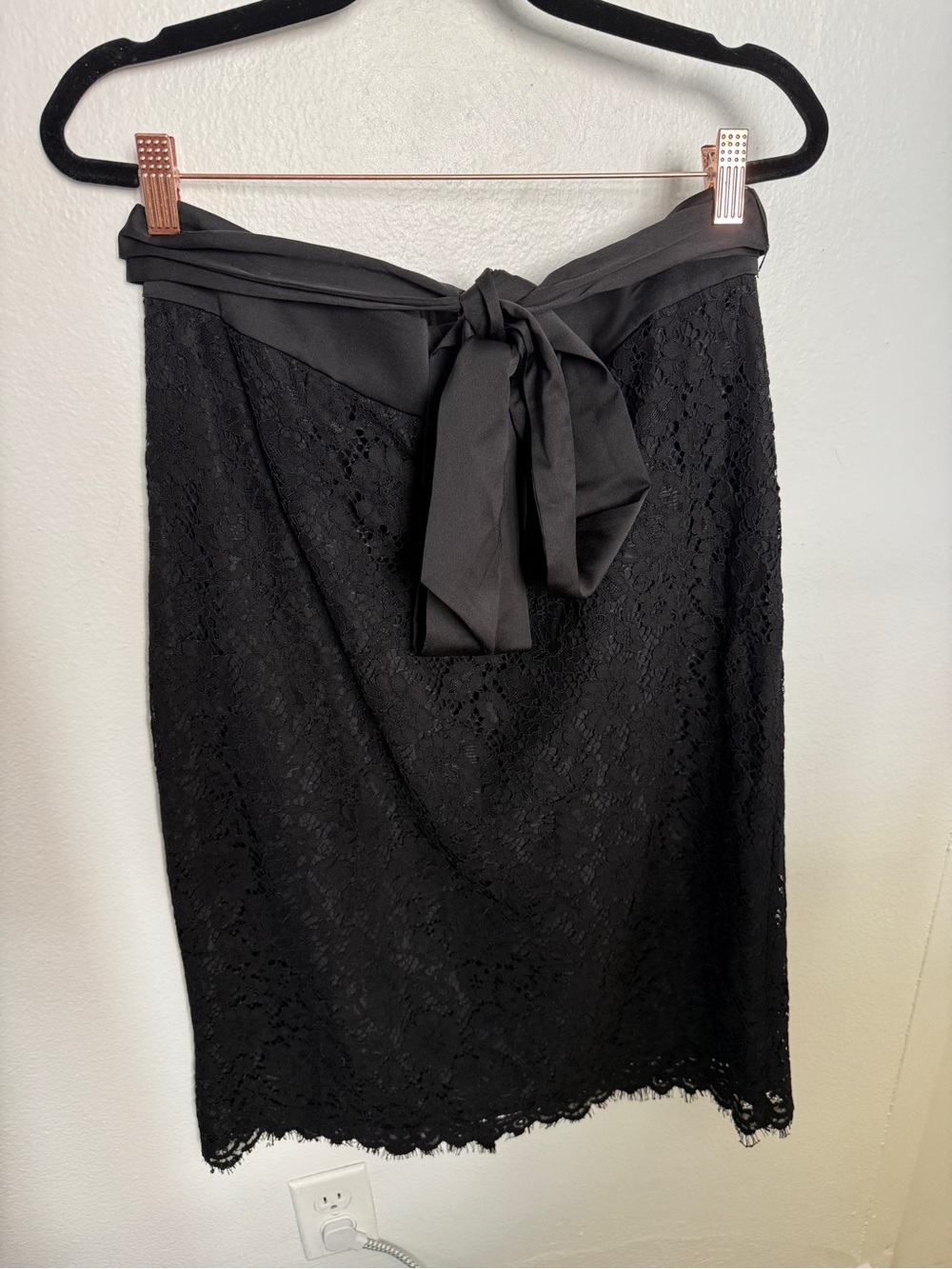 J. Crew Black Lace Pencil Skirt with Waist Bow